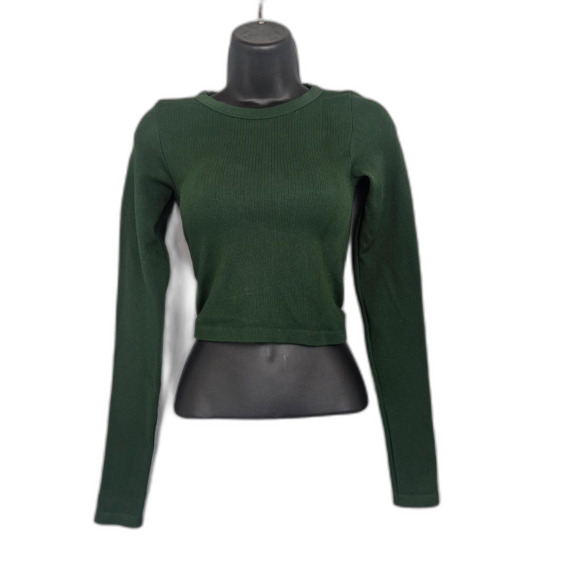 Aritzia Sunday Best Green Bliss Cropped Longsleeve Ribbed Top Sz S Forrest Green - Picture 1 of 7